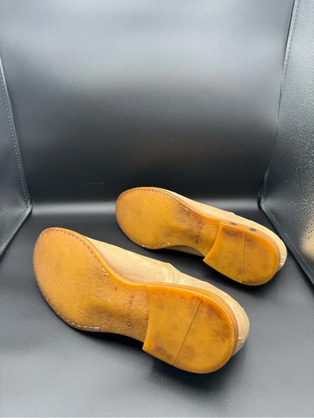 DIESEL Tan Beige Perforated Leather Slip On Loafers Size EU 44 Outsole 12.5 In